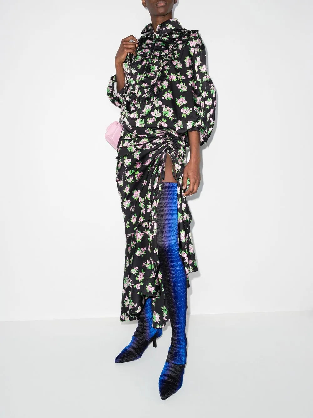 Natasha Zinko Pixel Flower Print Draped Maxi Dress