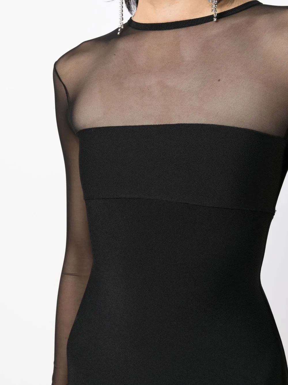 Herve L Leroux Sheer Top Pencil Dress