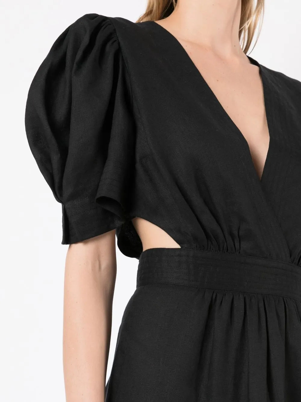 Isolda Lina Embroidered Motif Puff Sleeve Dress