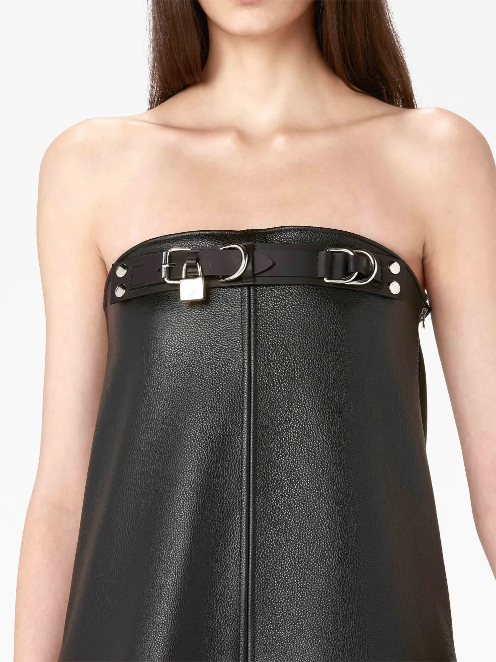 Jw Anderson Padlock Embellished Ruffled Leather Minidress