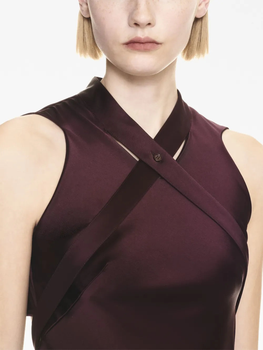 Off White Crossover Strap Satin Midi Dress