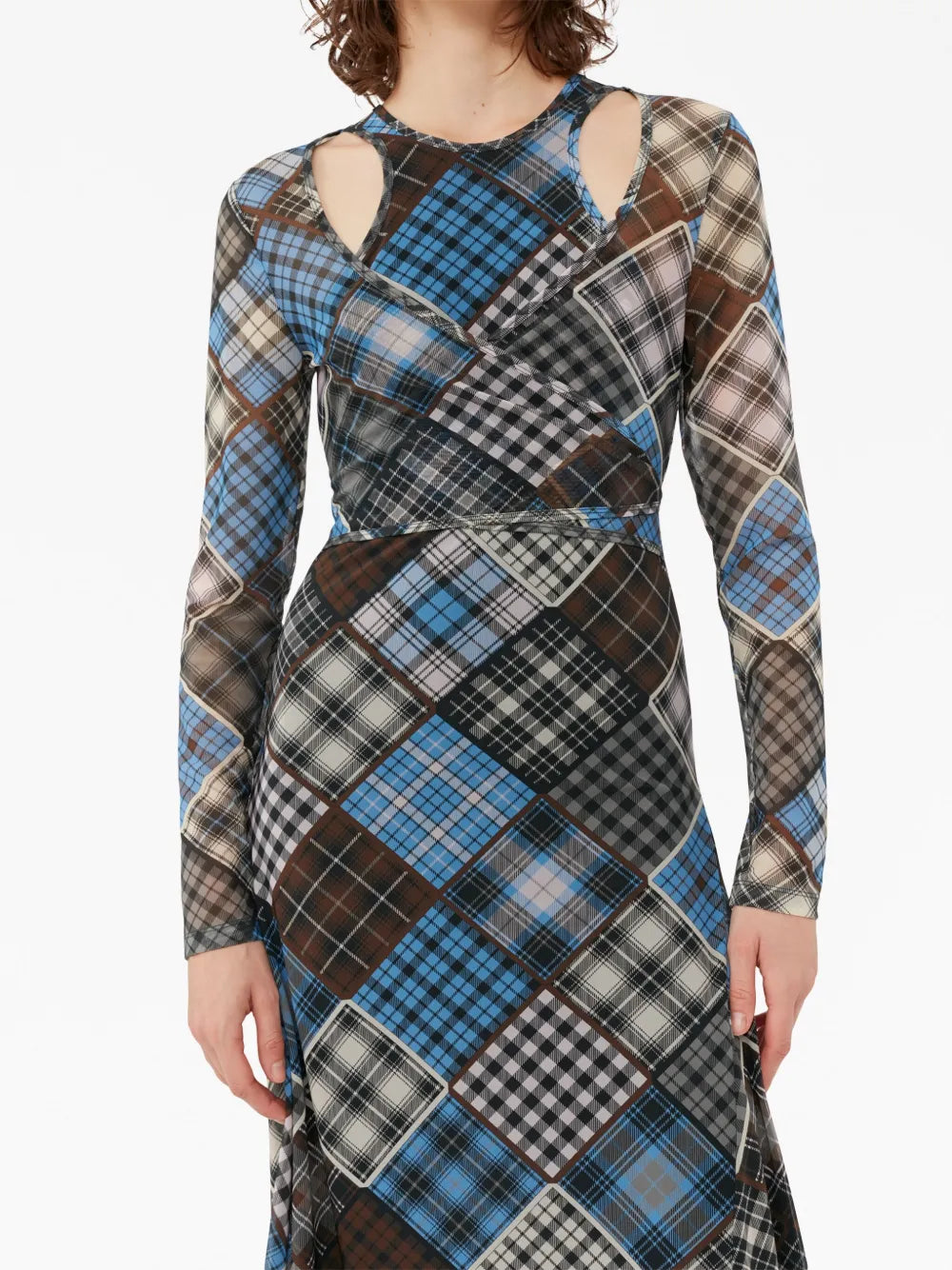 Ganni Check Print Wrap Midi Dress