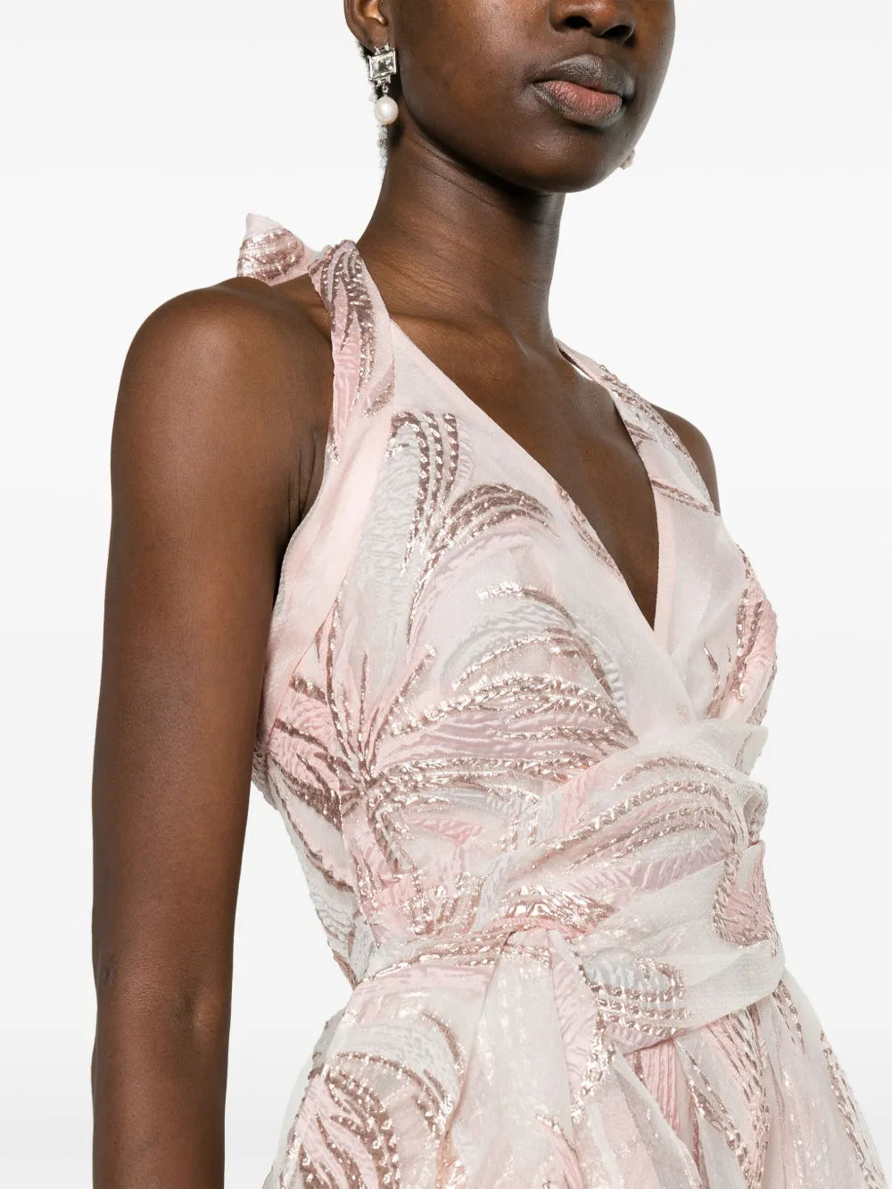 Talbot Runhof Floral Applique Belted Minidress