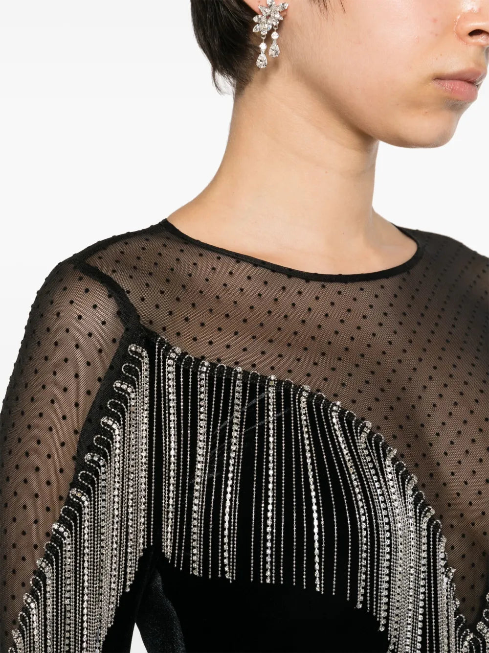 Nissa Fringe Detail Velvet Mini Dress