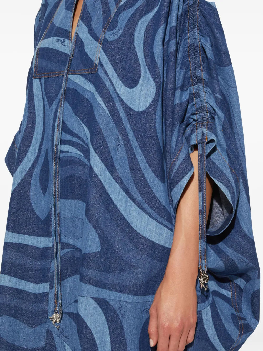 Pucci Marmo Print Denim Kaftan Dress