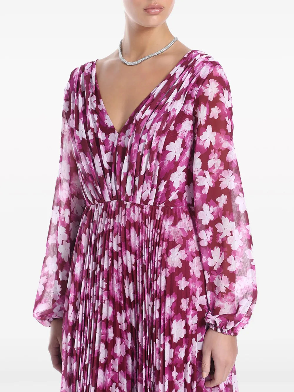 Ml Monique Lhuillier Floral Print Pleated Maxi Dress