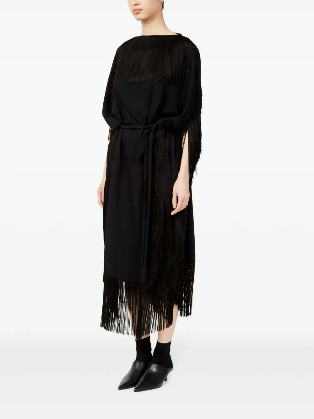 Mm6 Maison Margiela Fringe Detail Belted Midi Dress