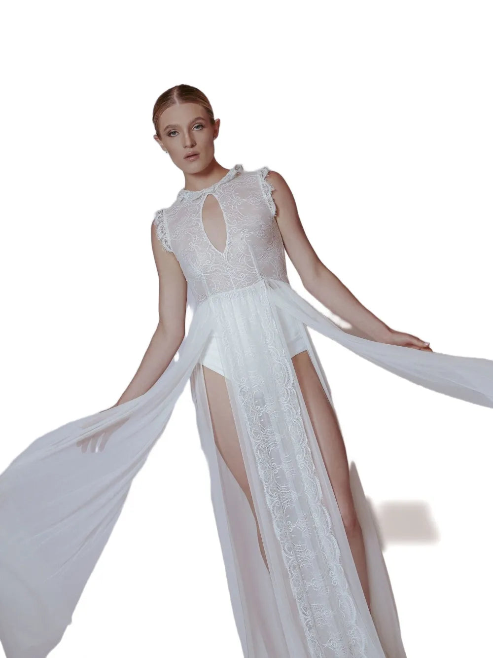 Lethicia Bronstein Lace Pattern Keyhole Dress
