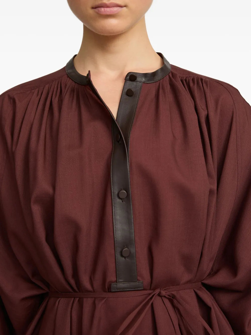 Yves Salomon Leather Trim Belted Midi Dress