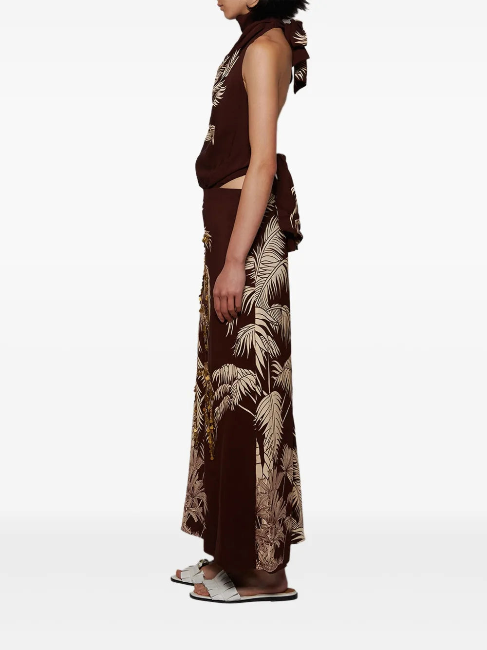 Johanna Ortiz Halterneck Palm Print Maxi Dress