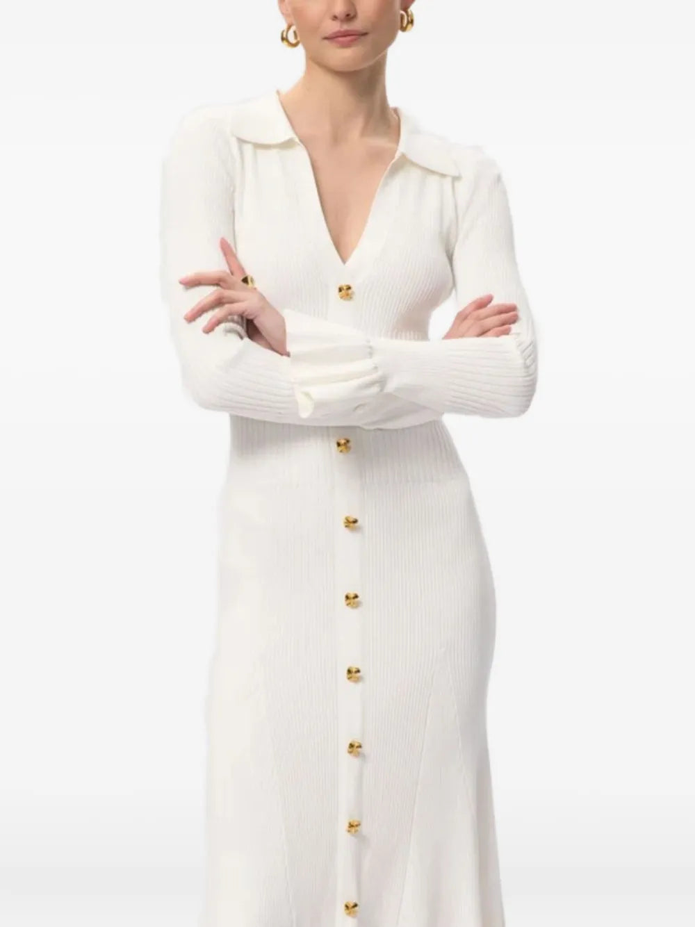Herve Leger Hallie Button Up Ruffled Midi Dress