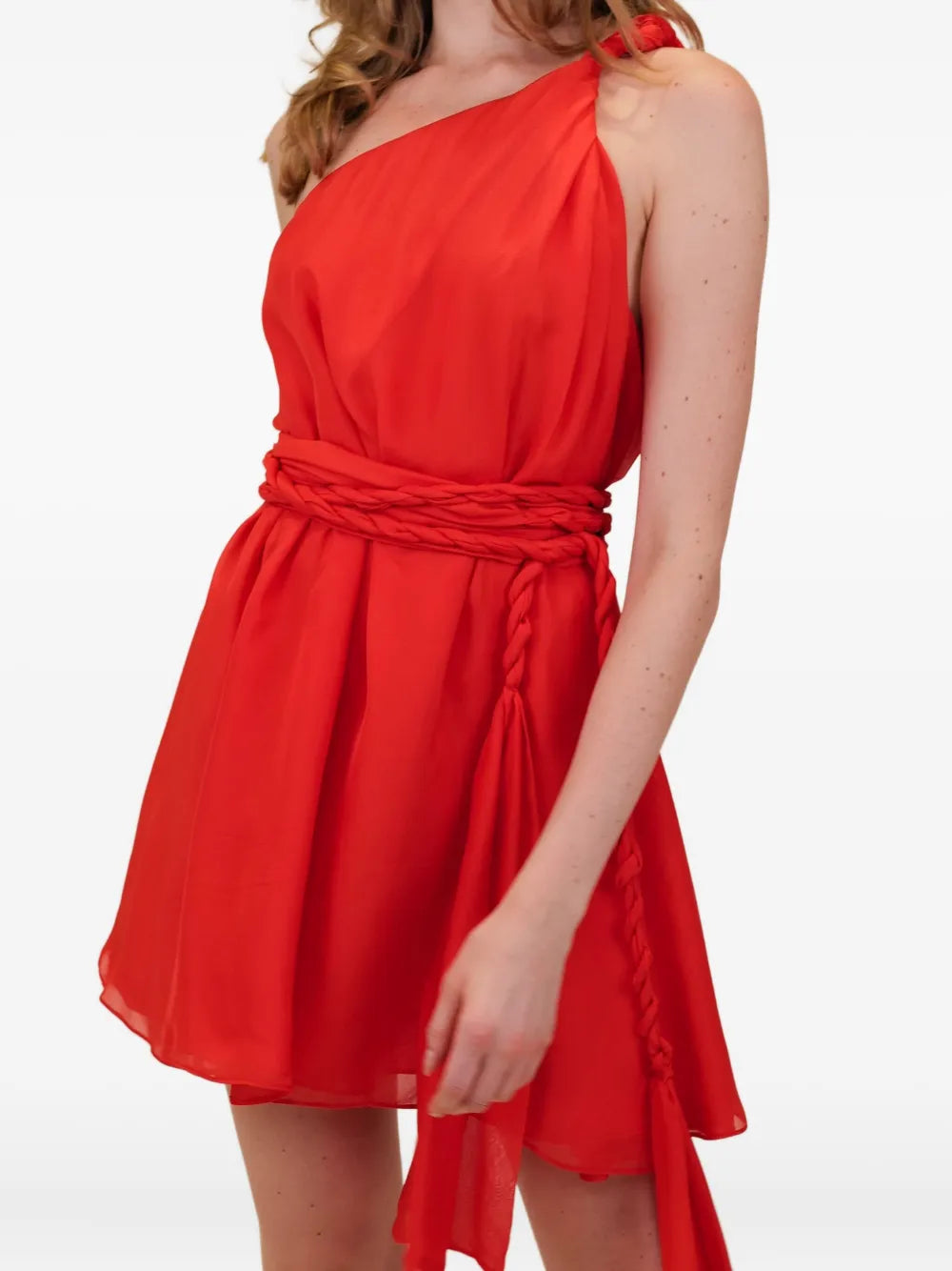 Azeeza Rodite One Shoulder Braided Belt Mini Dress