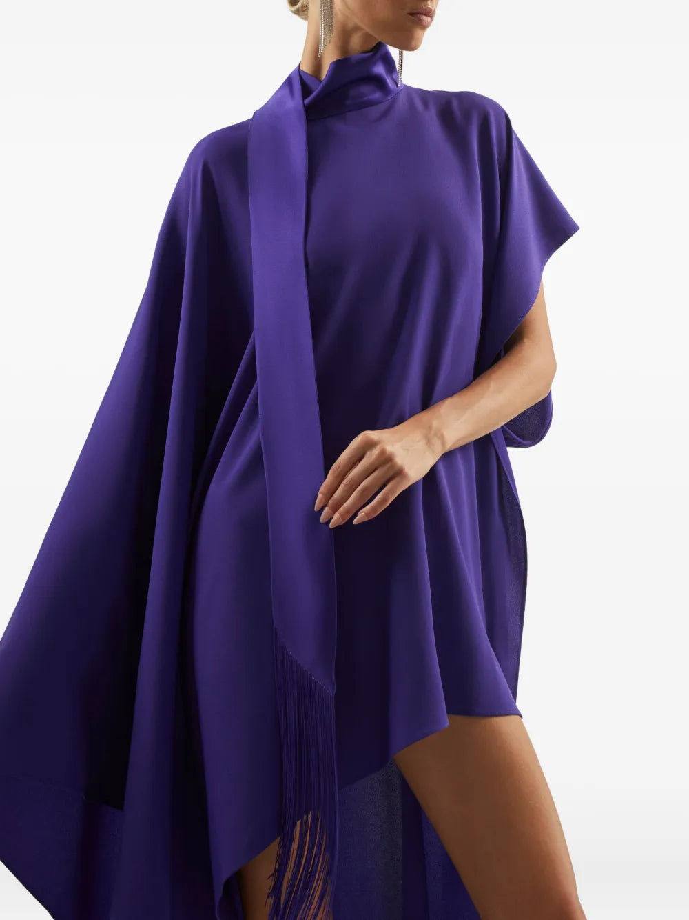 Taller Marmo California Fringed High Neck Asymmetric Dress