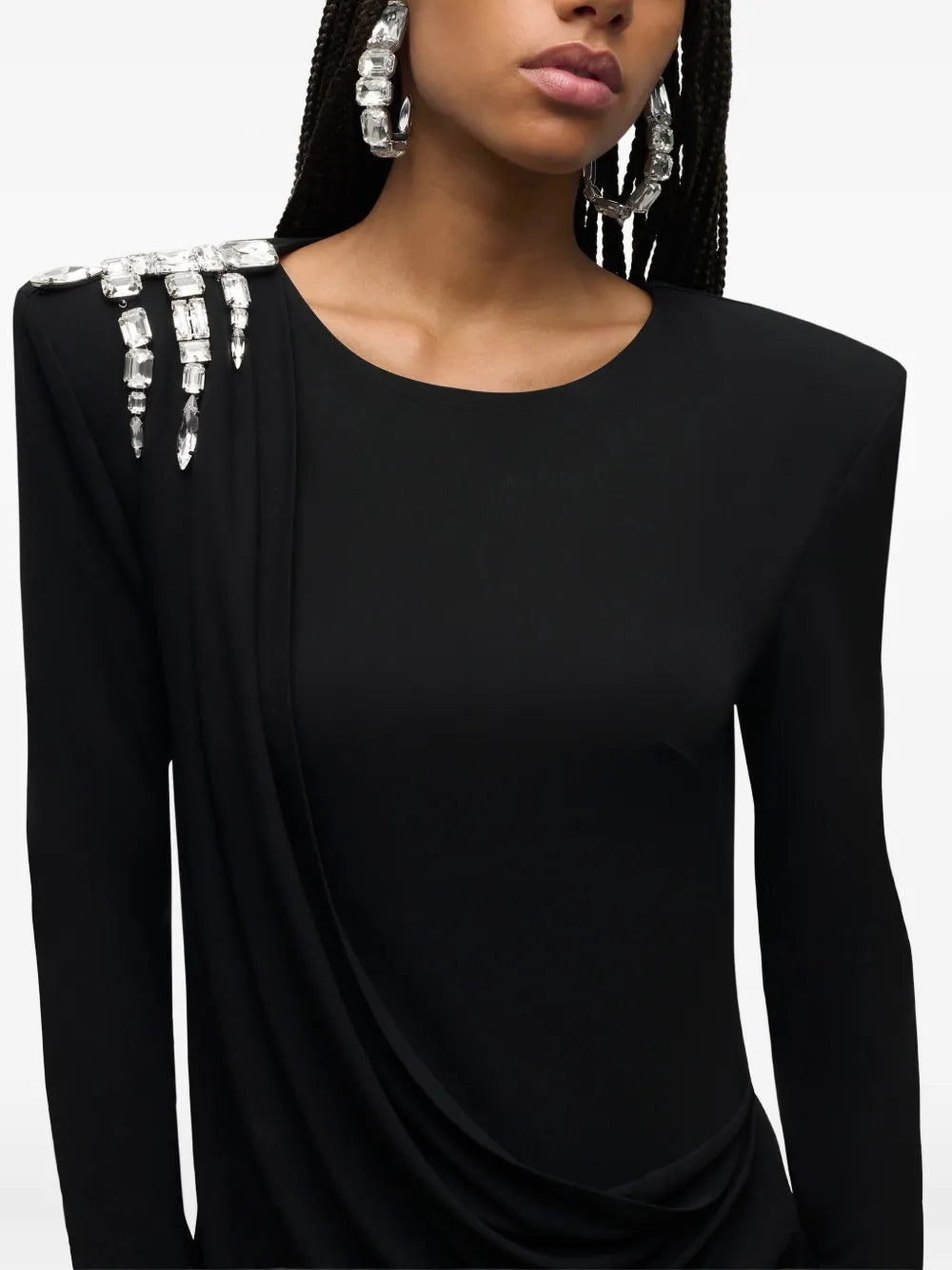 Area Crystal Draped Long Sleeve Gown