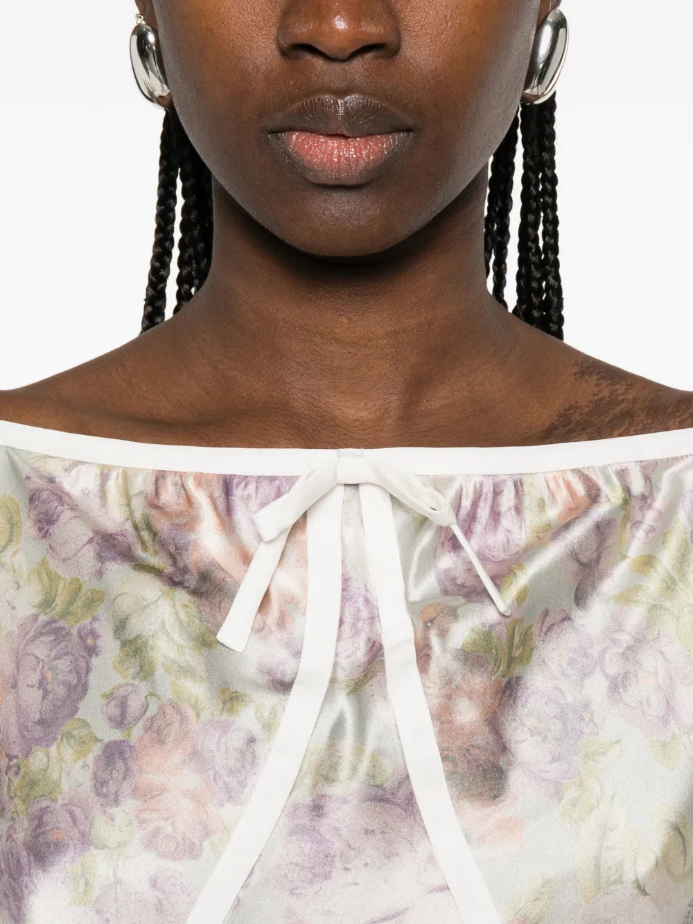 Alessandra Rich Bow Floral Silk Midi Dress