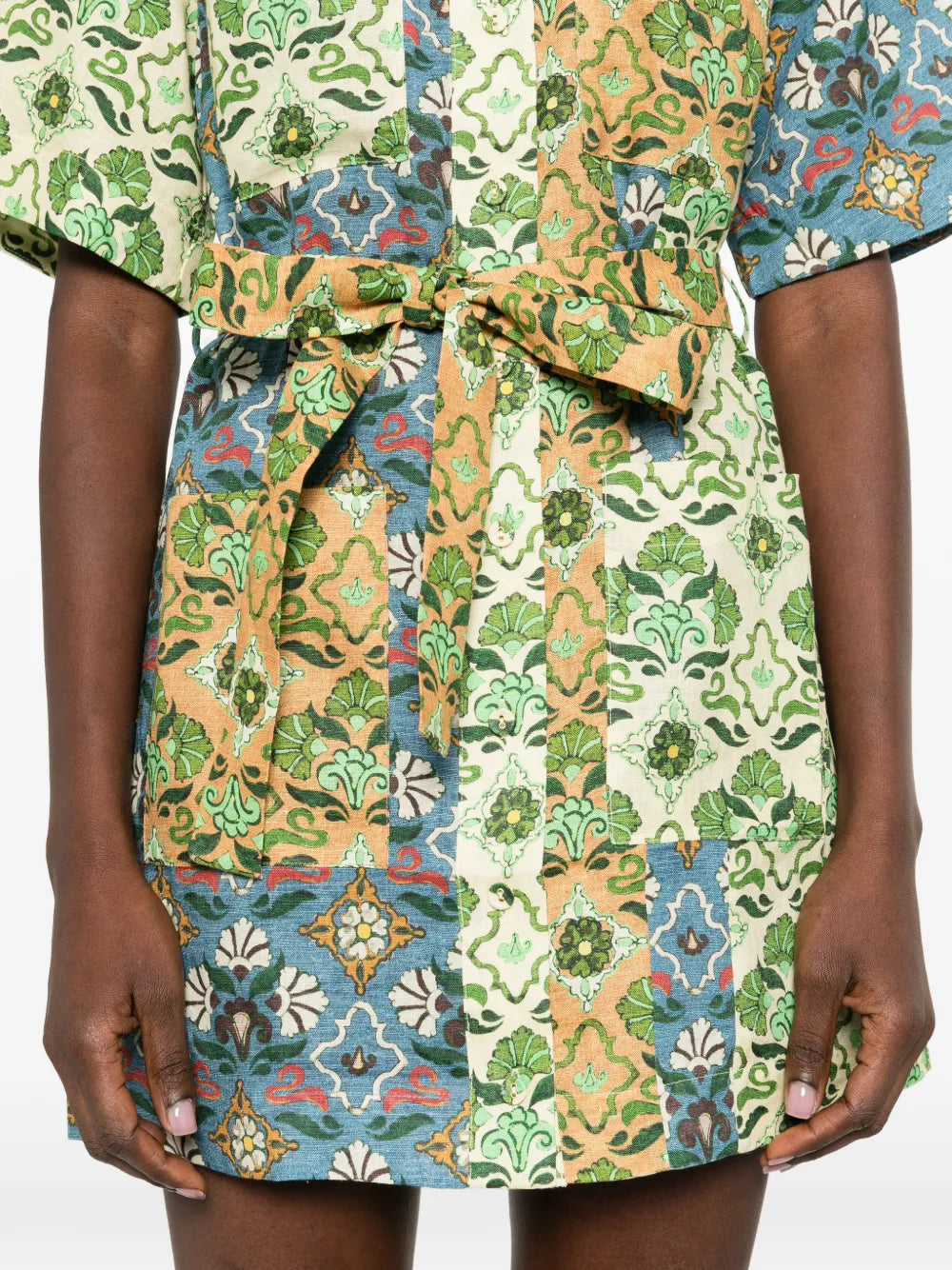 Alemais Ali Spliced Floral Print Belted Mini Dress