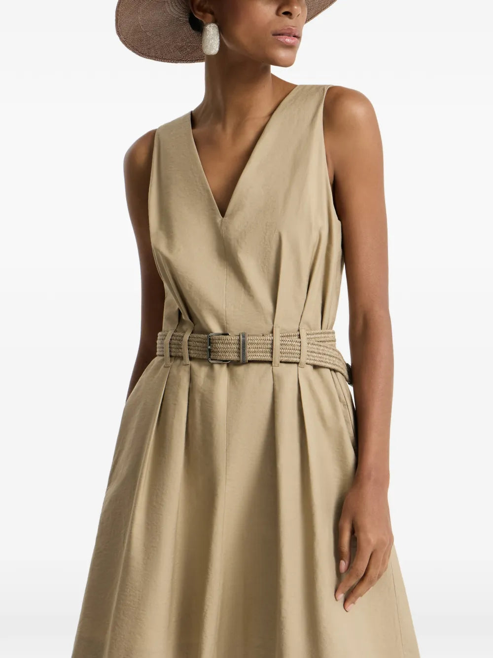 Brunello Cucinelli Belted V Neck Mini Dress