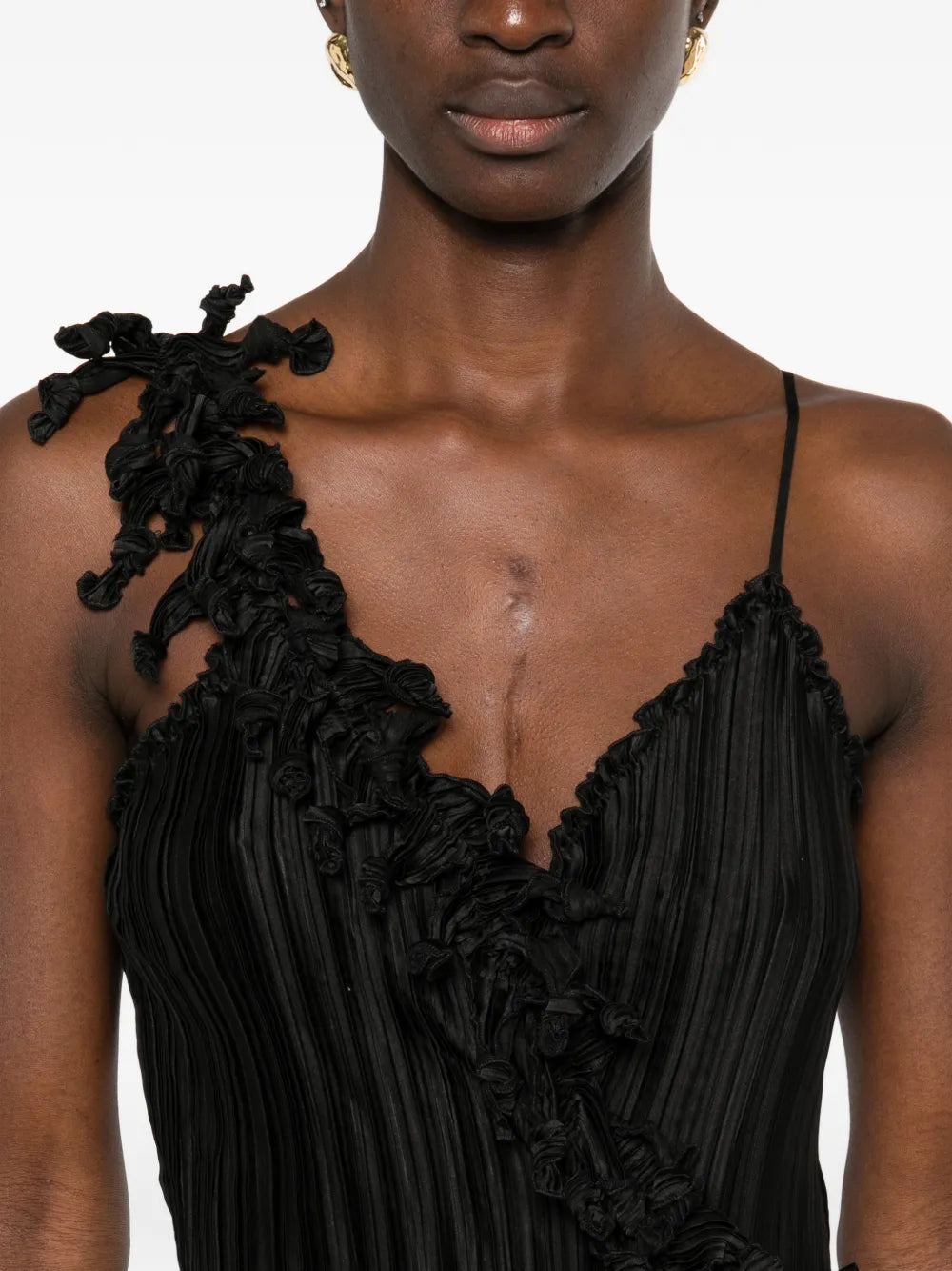 Daphne Valente Cyclon Ruffle Plisse Maxi Dress