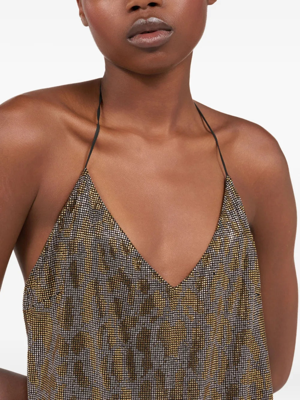 Roberto Cavalli Rhinestones V Neck Mini Dress