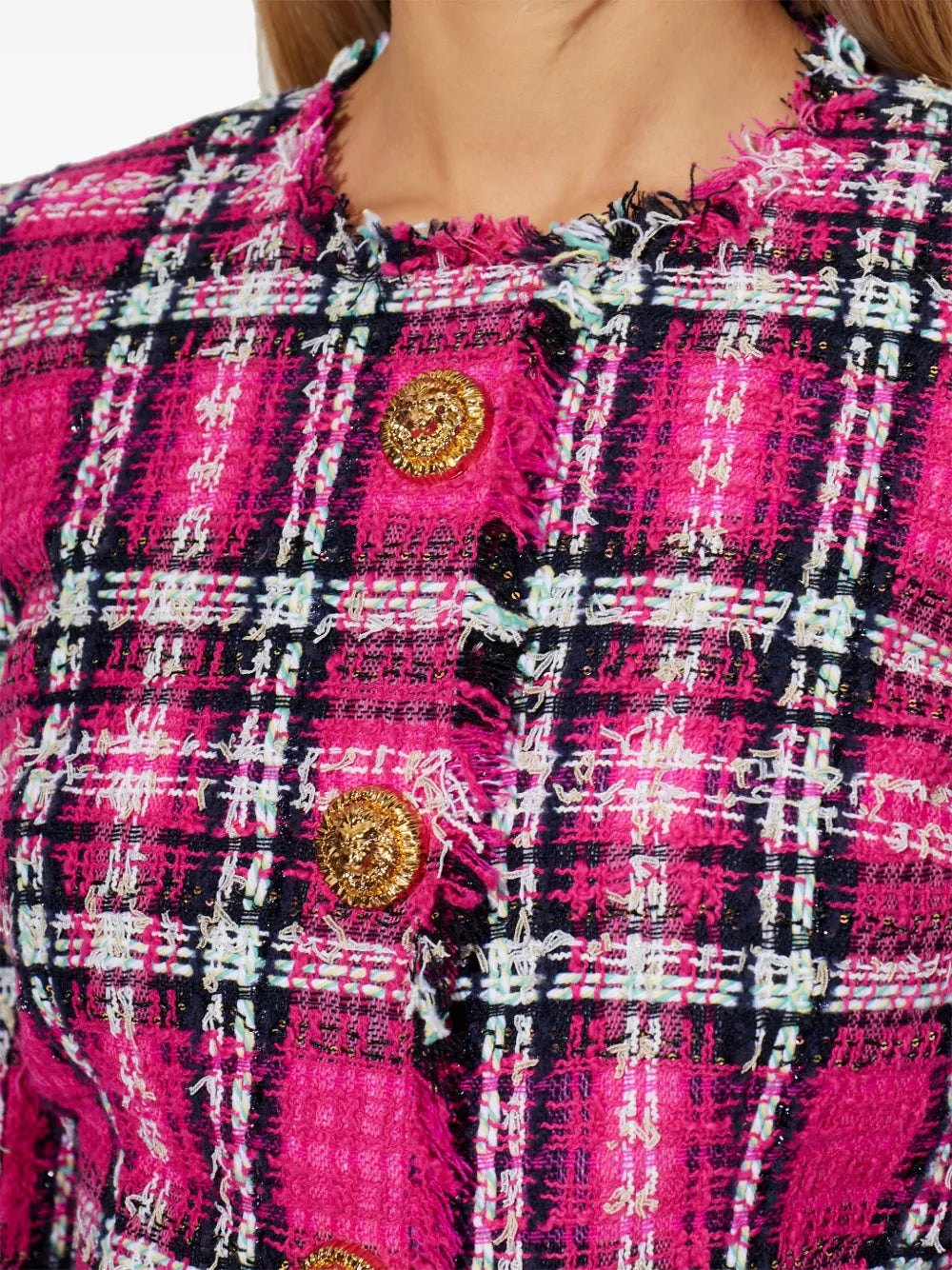 Balmain Frayed Button Plaid Dress
