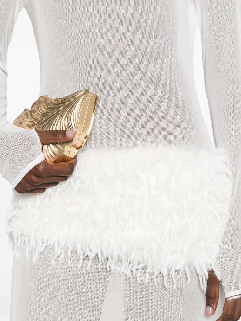 Atu Body Couture Feather High Neck Maxi Dress