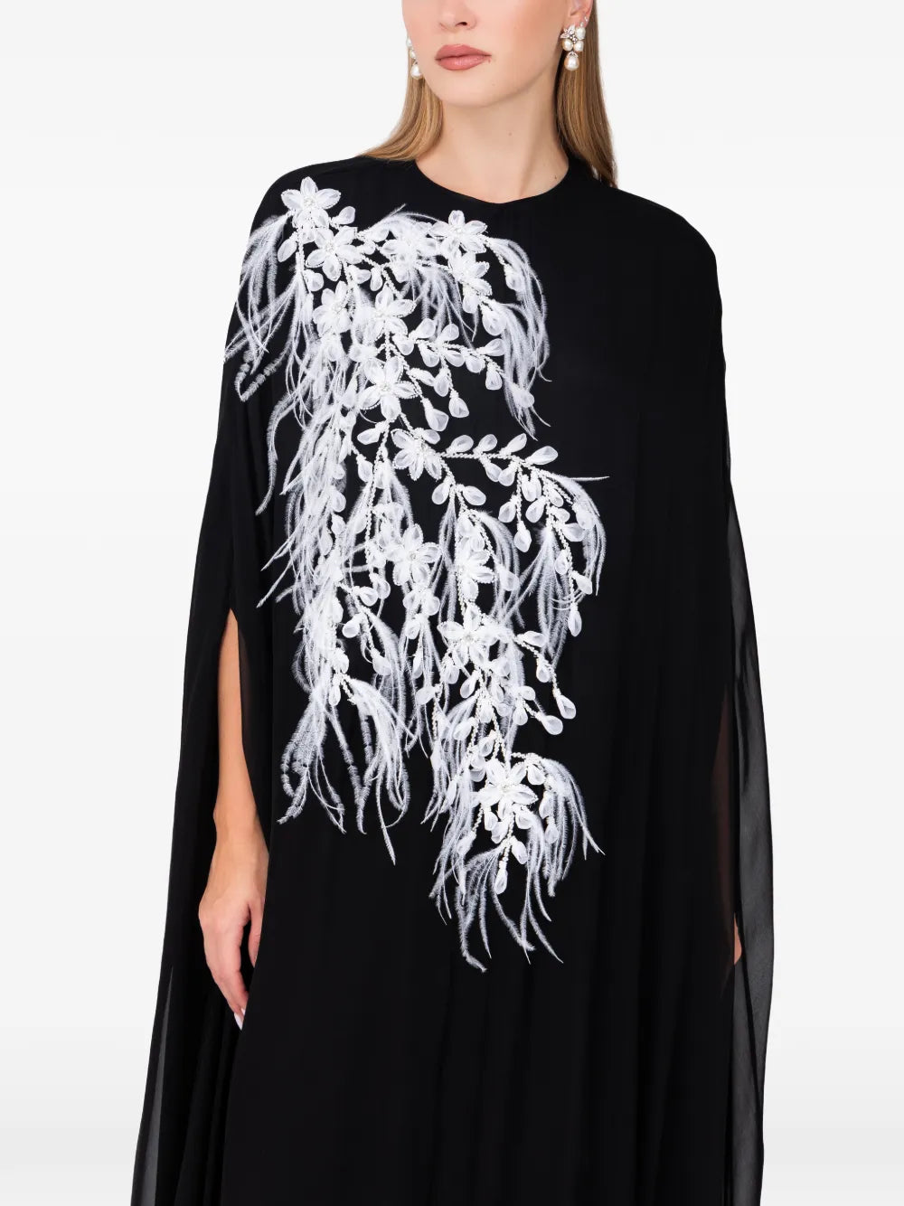 Dina Melwani Feather Print Maxi Dress