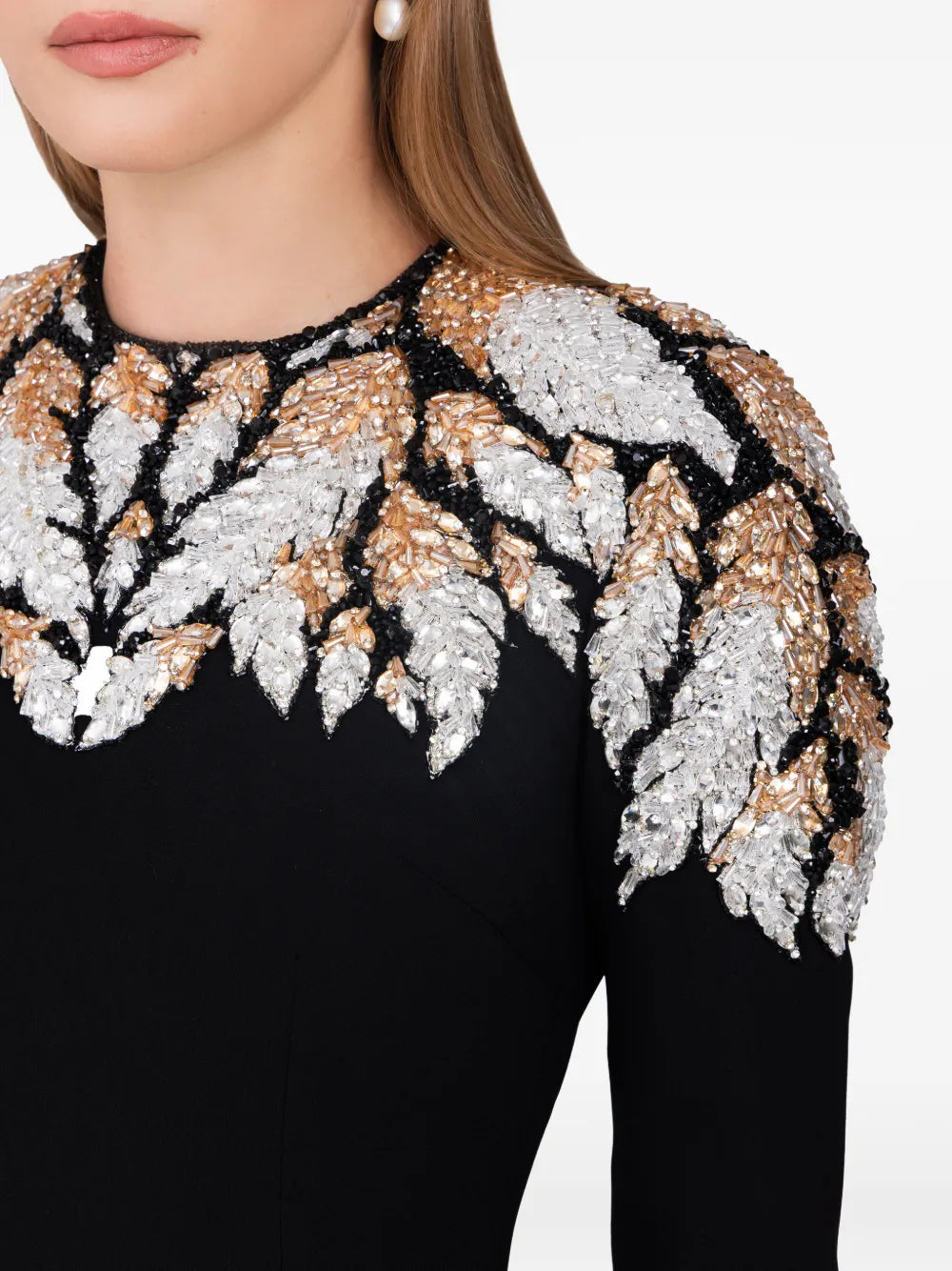 Dina Melwani Crystal Leaf Maxi Dress
