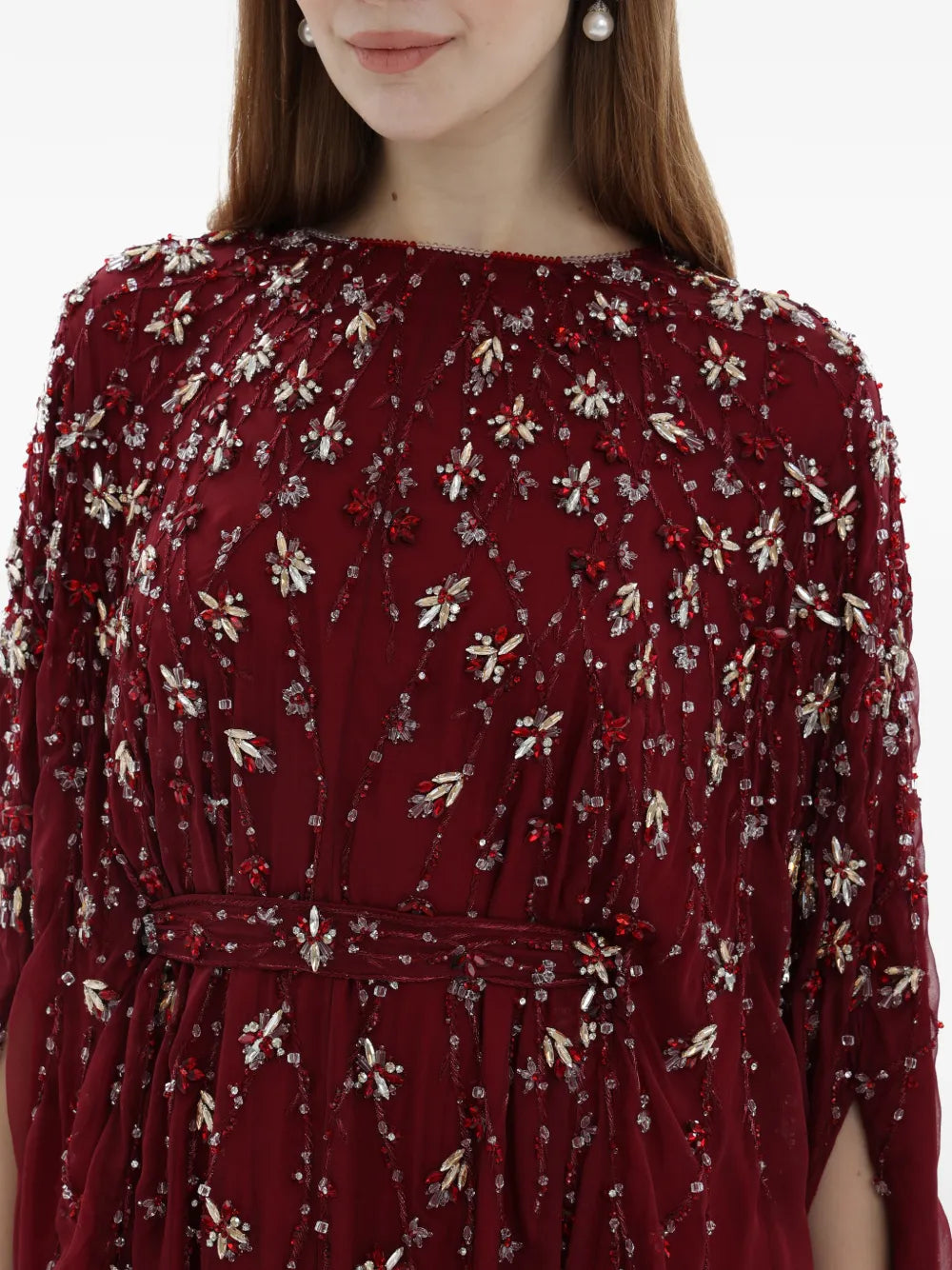 Dina Melwani Beaded Cape Dress