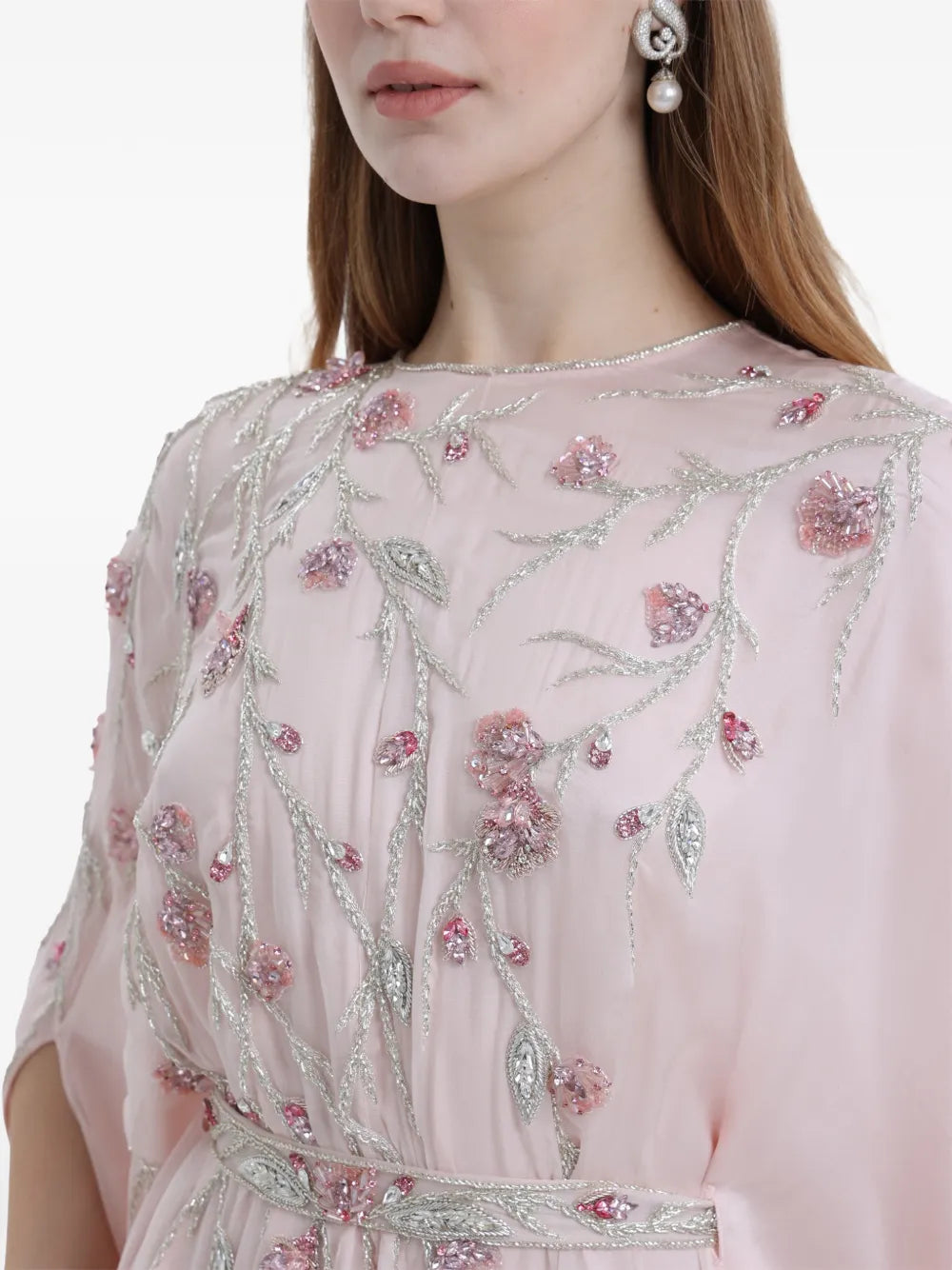 Dina Melwani Floral Beaded Maxi Dress