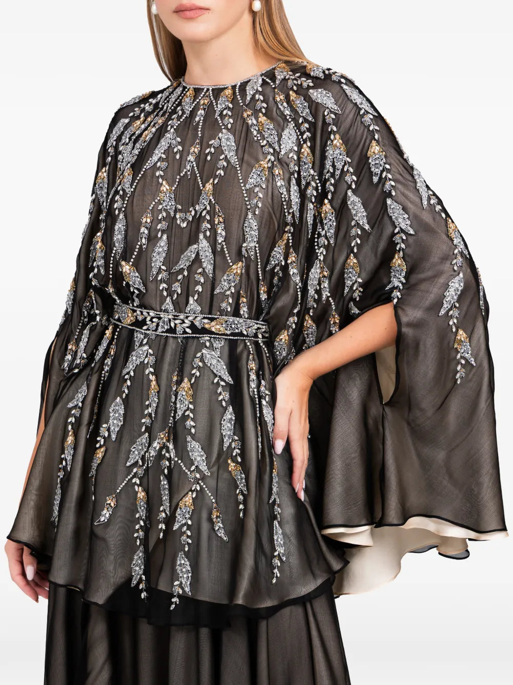 Dina Melwani Embroidered Details Maxi Dress