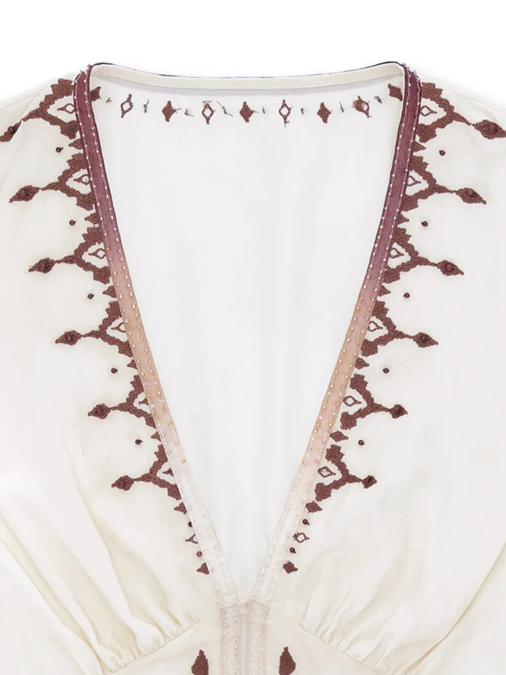 Fortela Wada Embroidered V Neck Midi Dress