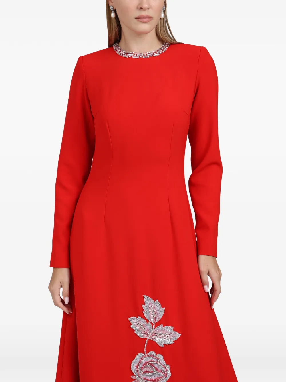 Dina Melwani Floral Embroidered Column Maxi Dress