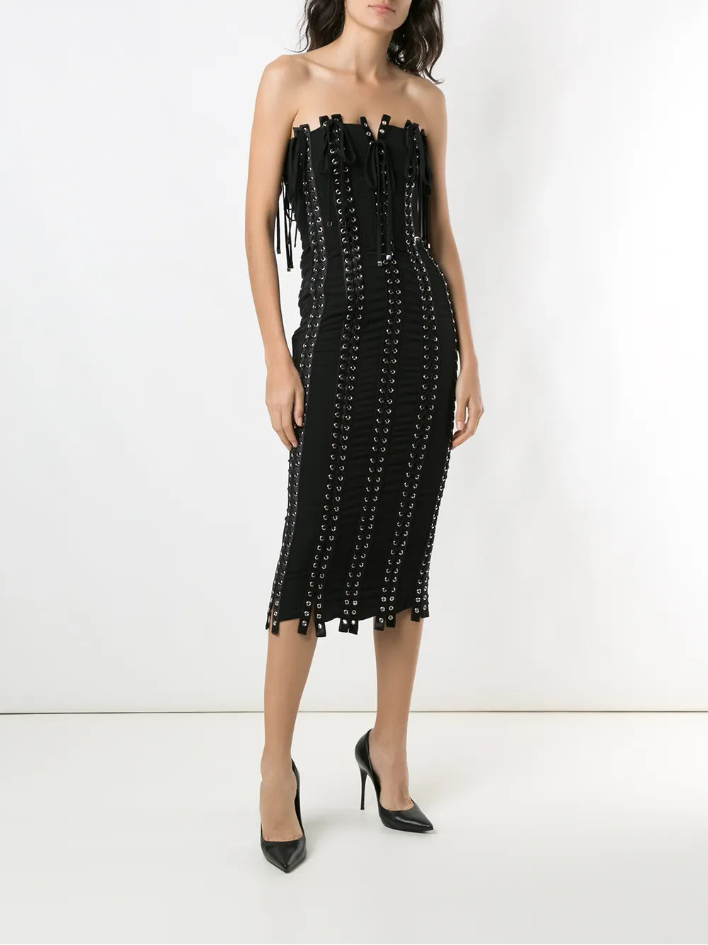 Dolce Gabbana Eyelet Detail Strapless Midi Dress