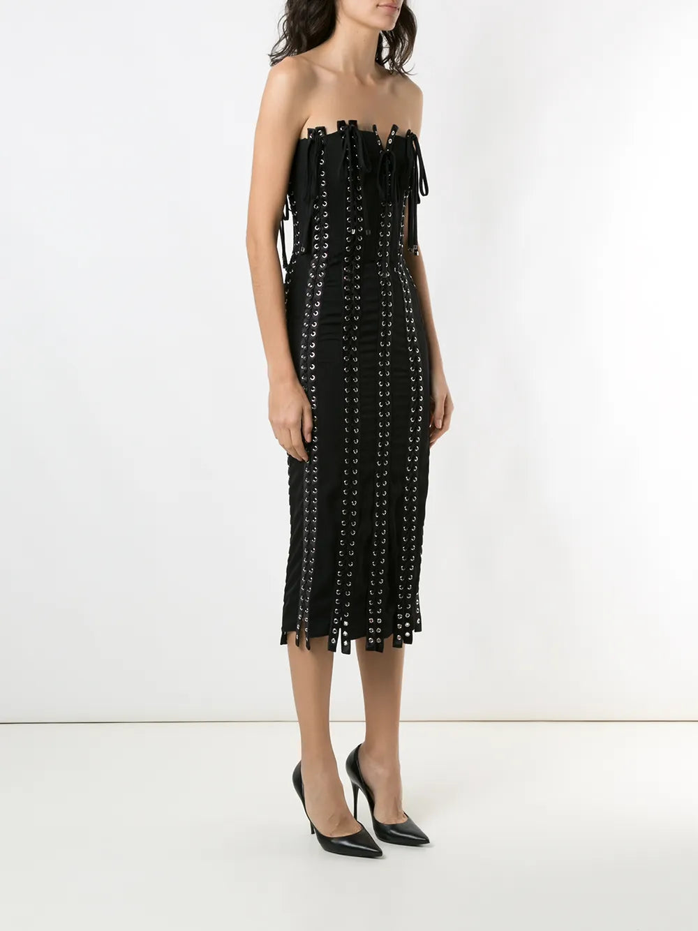 Dolce Gabbana Eyelet Detail Strapless Midi Dress