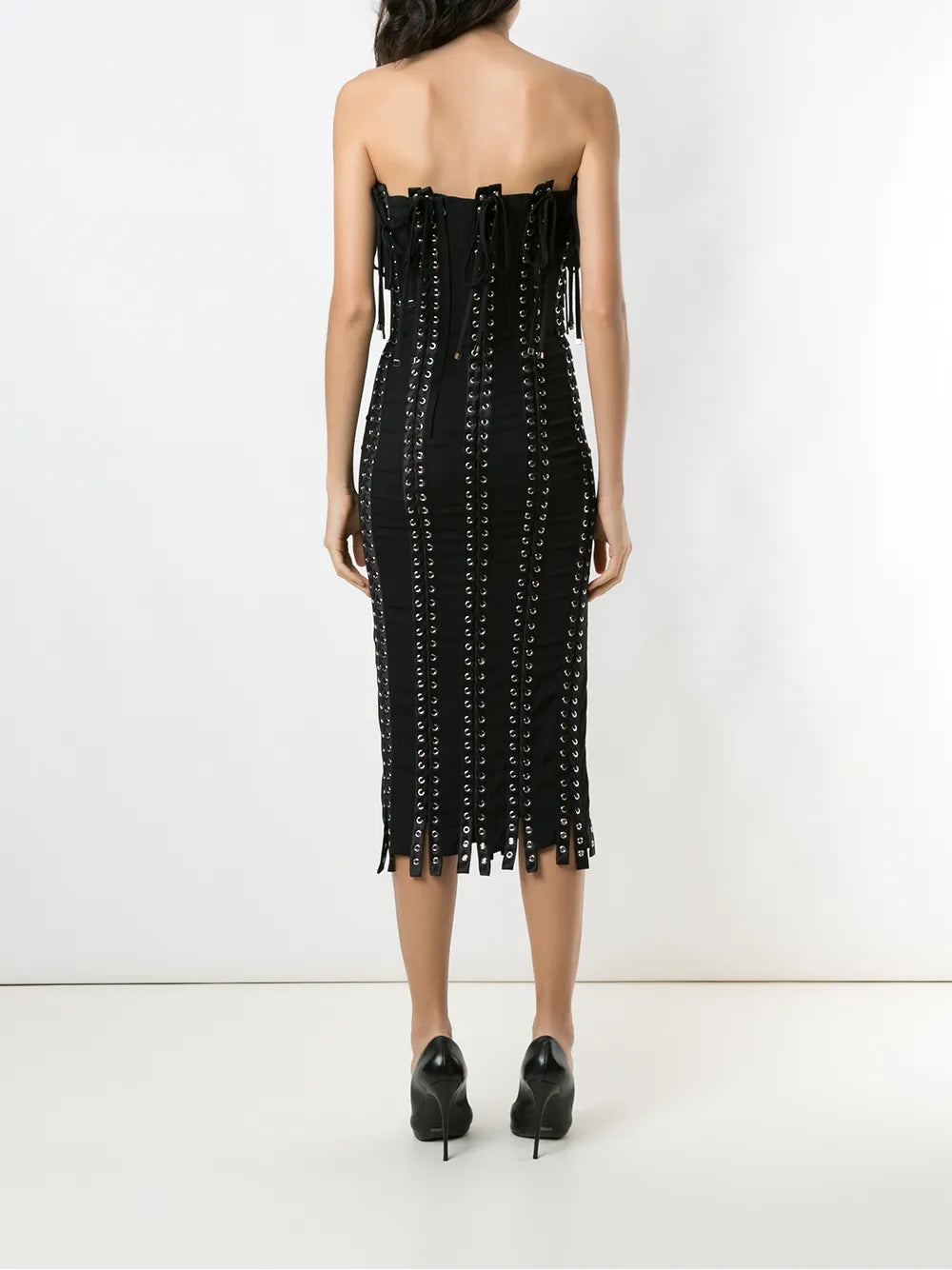 Dolce Gabbana Eyelet Detail Strapless Midi Dress
