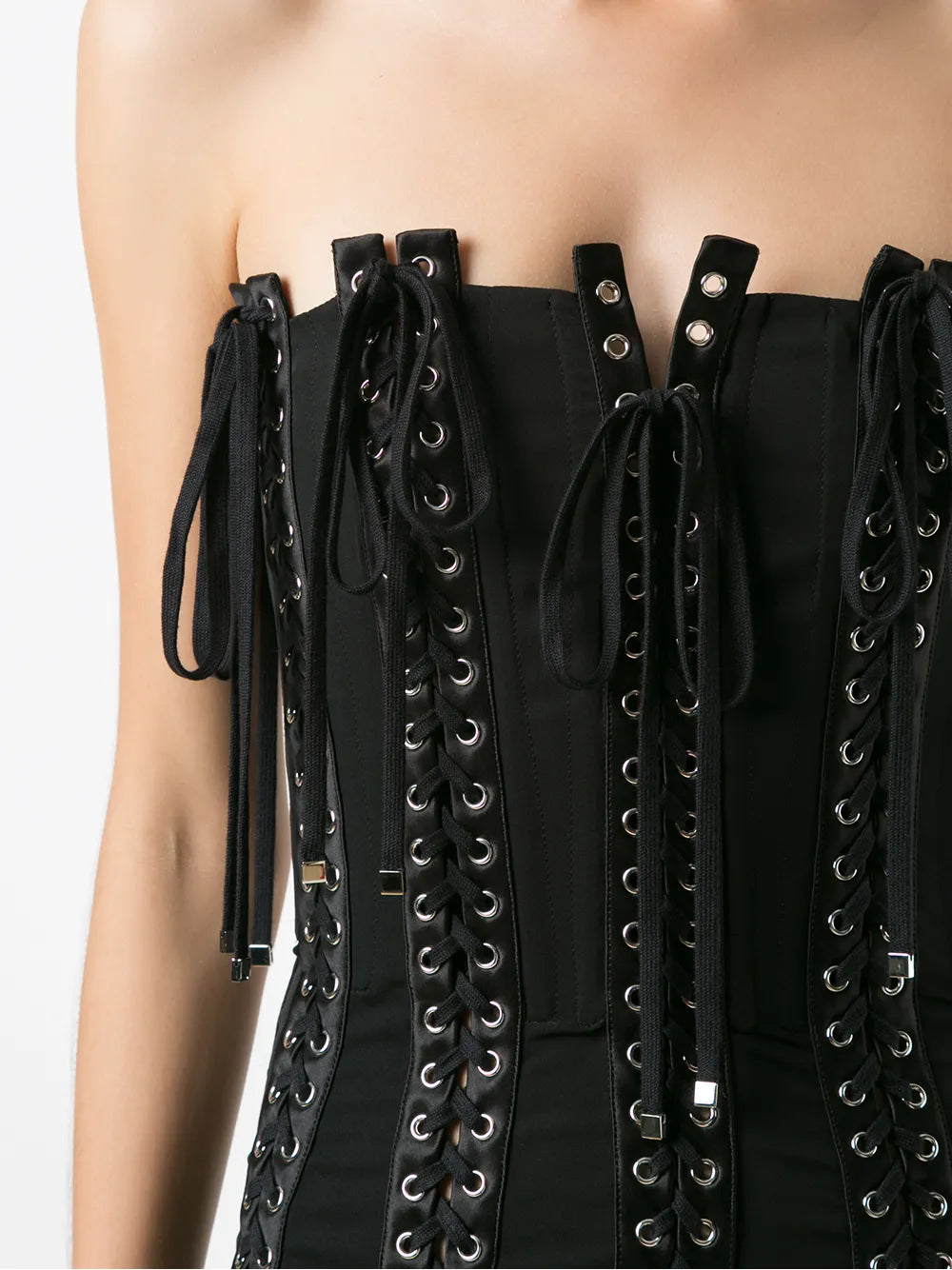 Dolce Gabbana Eyelet Detail Strapless Midi Dress