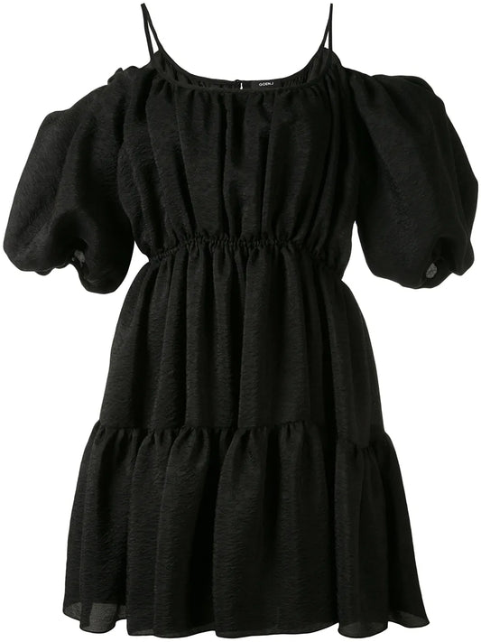Goenj Balloon Sleeved Tiered Mini Dress