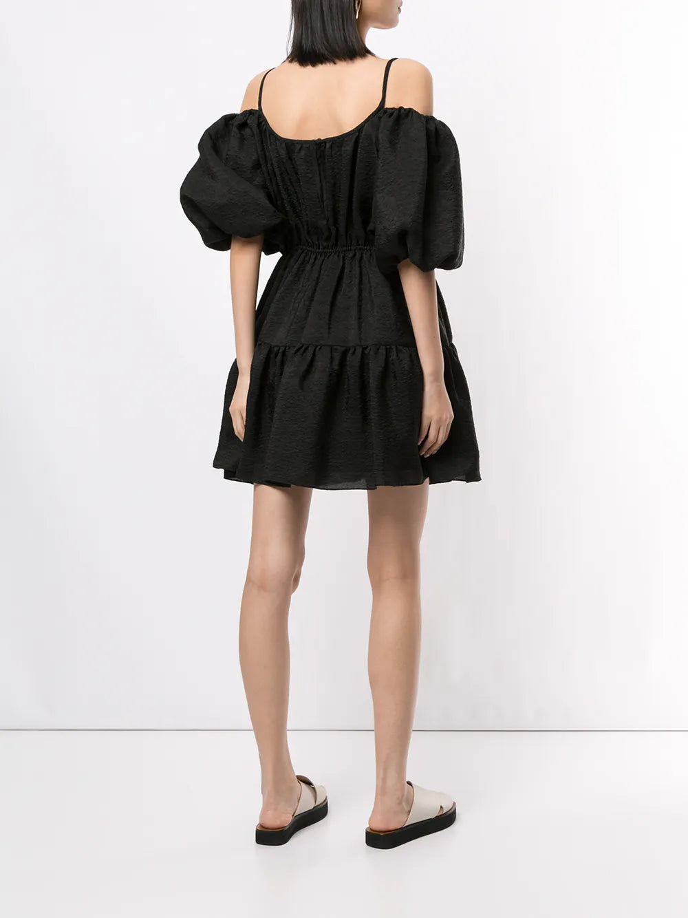 Goenj Balloon Sleeved Tiered Mini Dress
