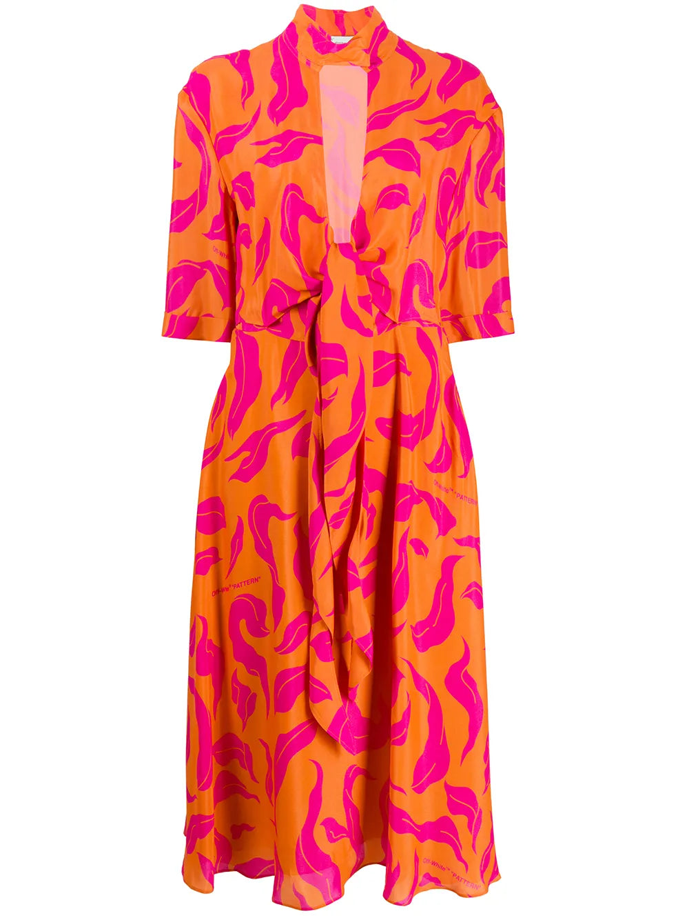 Off White Leaf Print Plung Dress