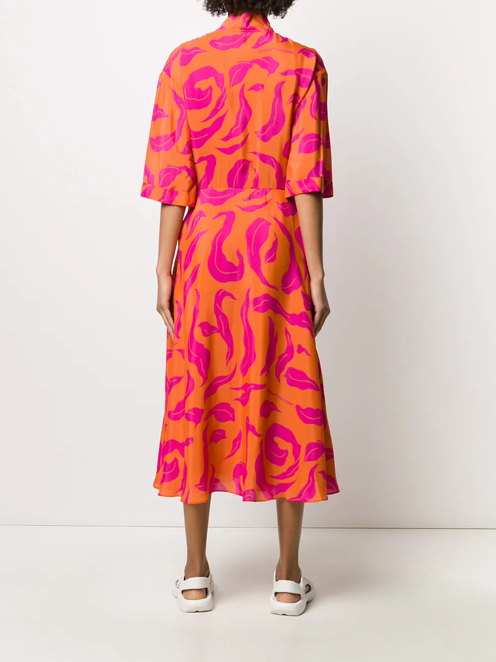 Off White Leaf Print Plung Dress