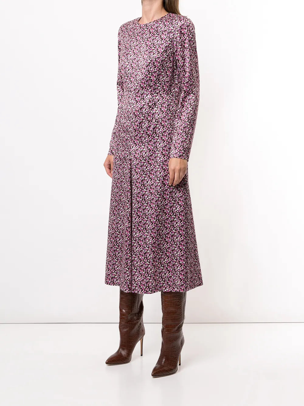 Goenj Floral Print Flared Panel Midi Dress