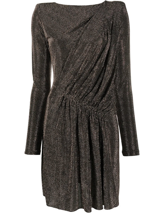 Saint Laurent Draped Metallic Padded Shoulder Dress