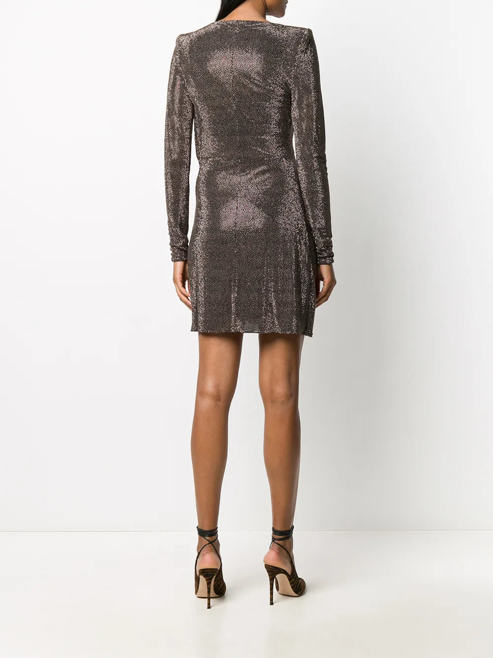 Saint Laurent Draped Metallic Padded Shoulder Dress