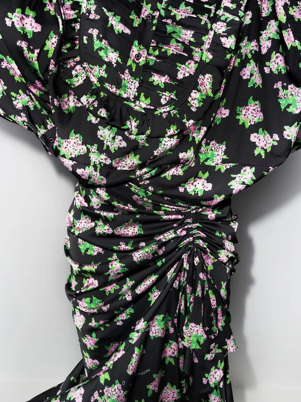 Natasha Zinko Pixel Flower Print Draped Maxi Dress