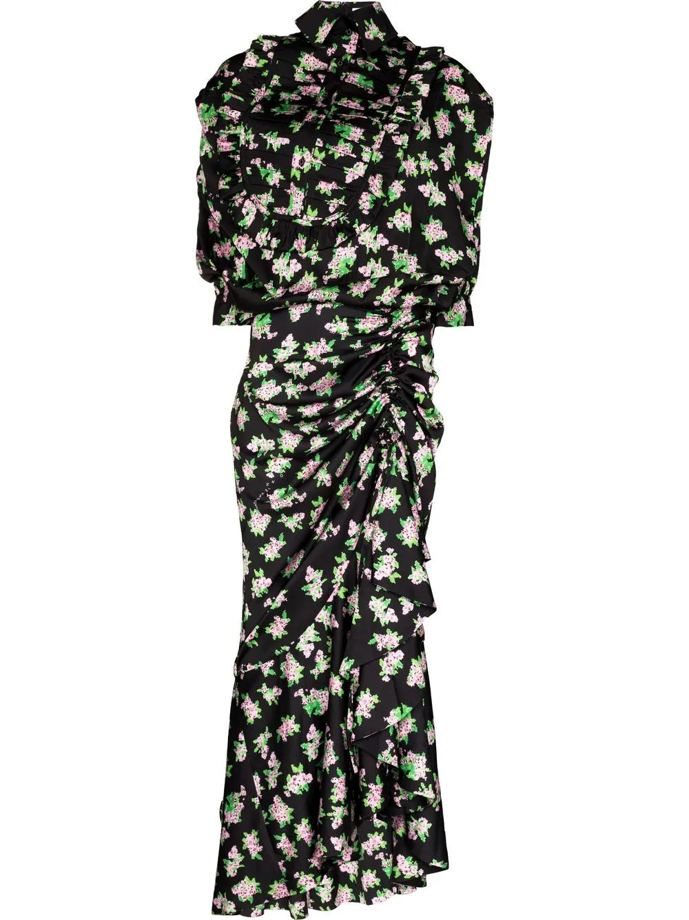 Natasha Zinko Pixel Flower Print Draped Maxi Dress