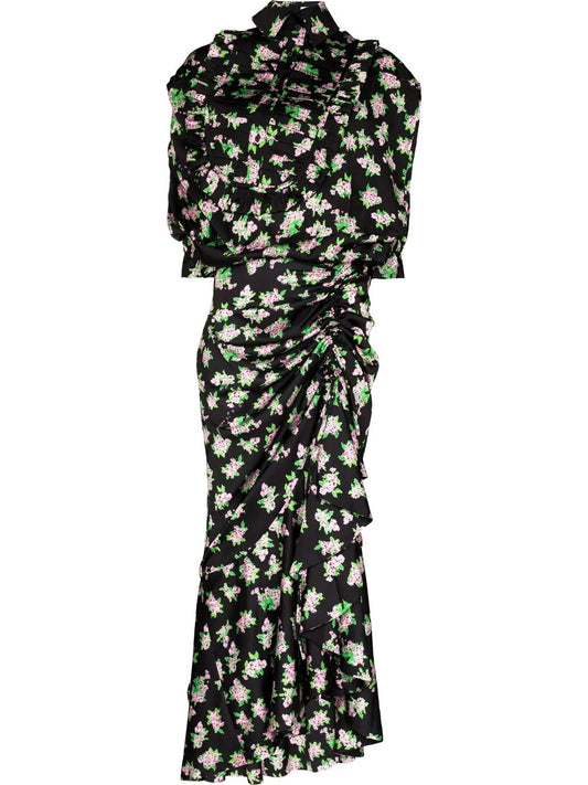 Natasha Zinko Pixel Flower Print Draped Maxi Dress