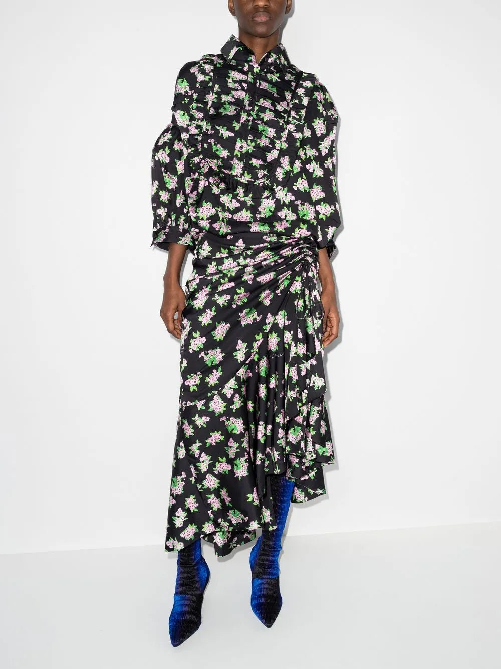 Natasha Zinko Pixel Flower Print Draped Maxi Dress