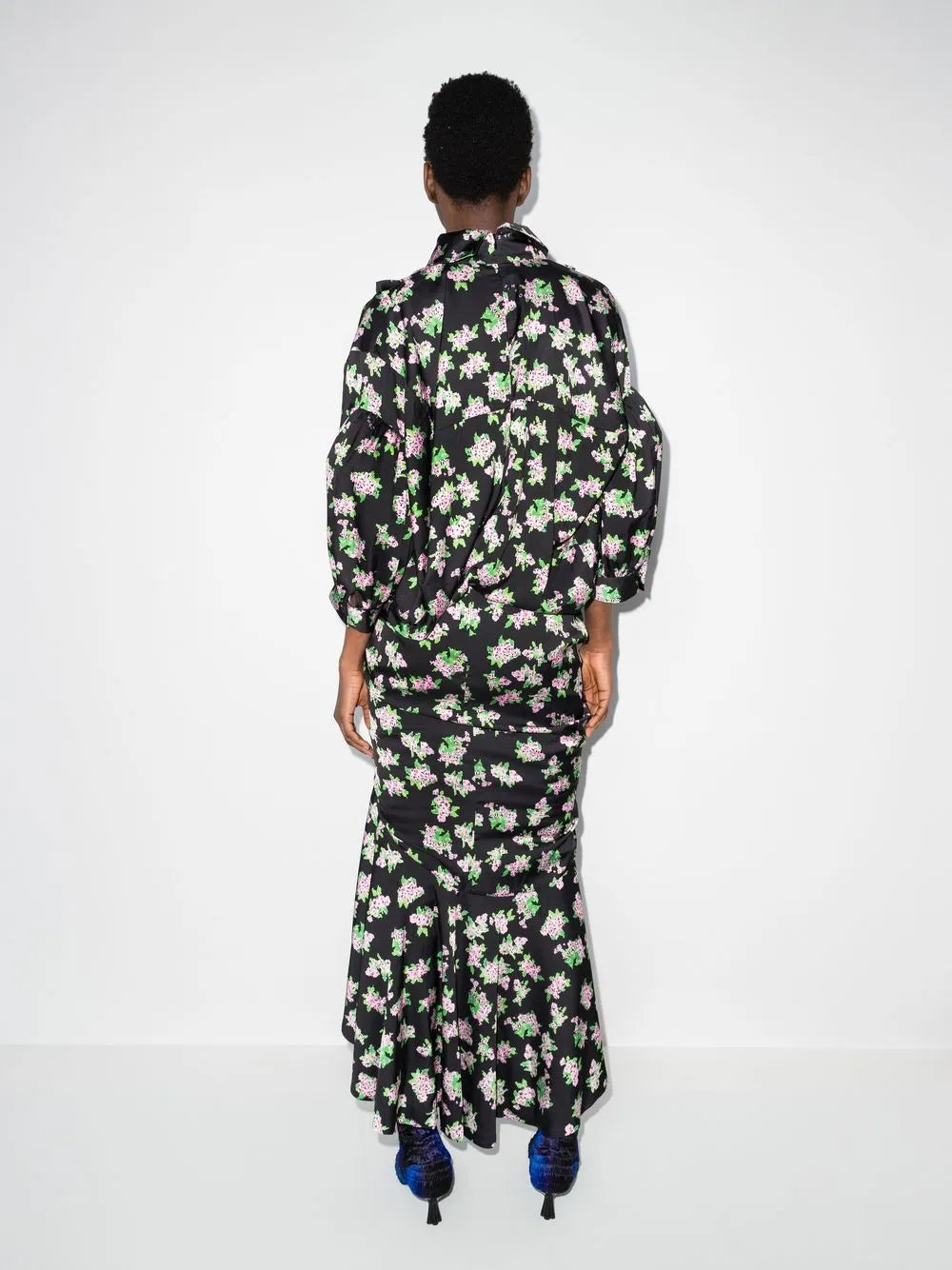 Natasha Zinko Pixel Flower Print Draped Maxi Dress