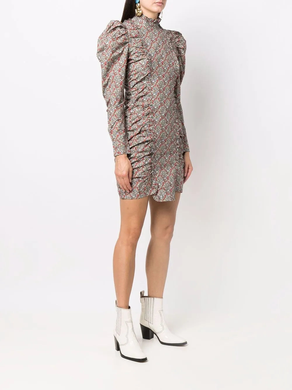 Ganni Puff Sleeve Floral Print Dress