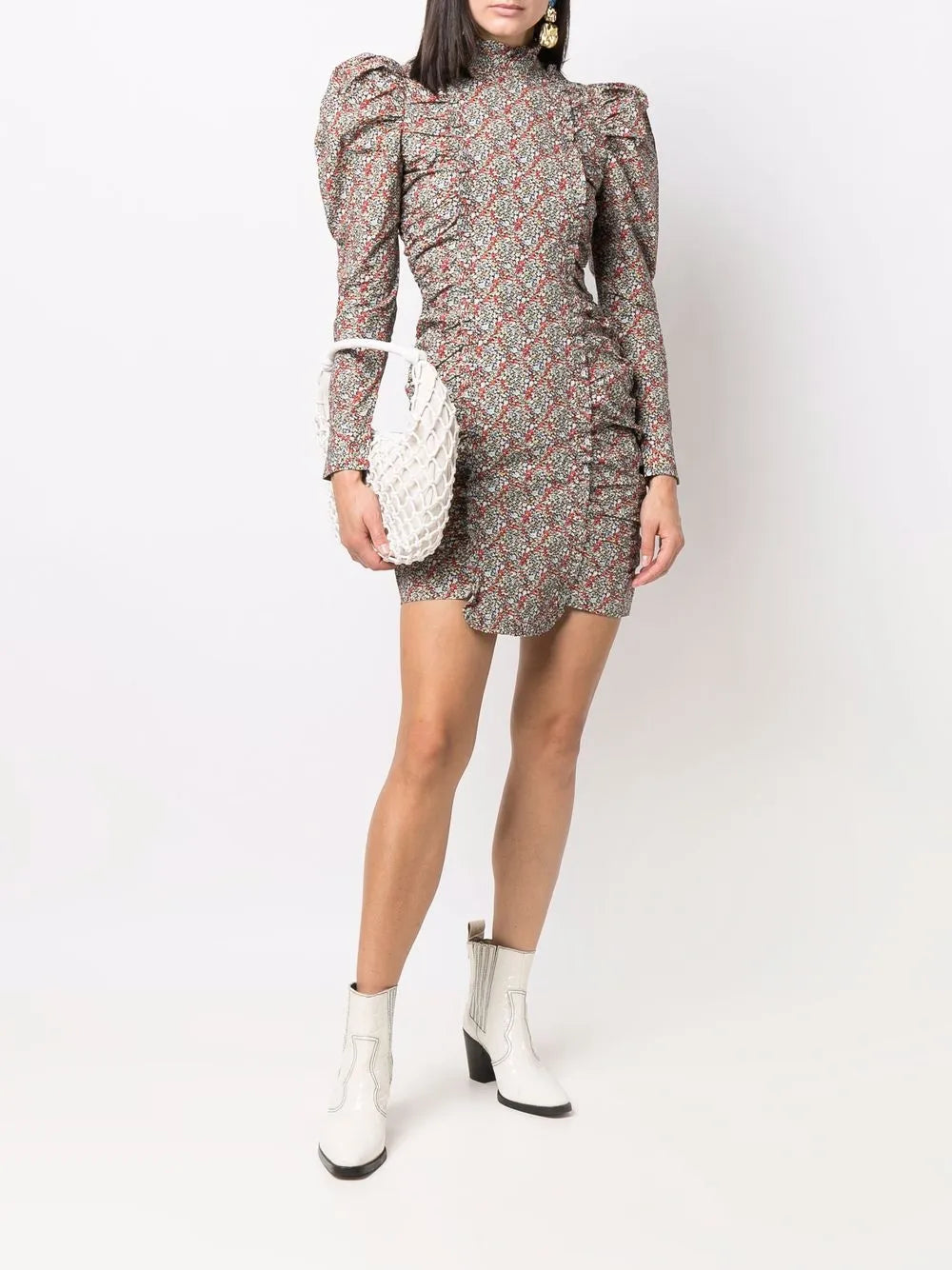 Ganni Puff Sleeve Floral Print Dress